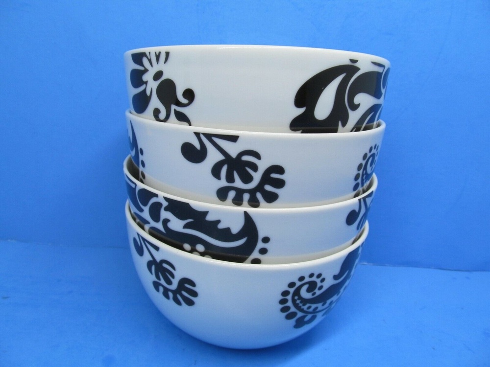 Shannon Palace Damask Black On White 3" H X 5 1/2" W Cereal Bowls Set Of 4 Bowls